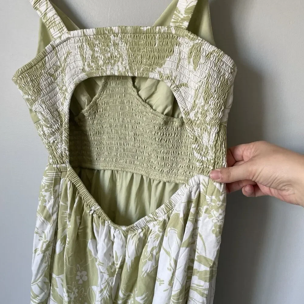 American Eagle Jumpsuit Tropical Floral Print Green White Backless Women's Large - Picture 6 of 13